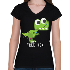 PRINTFASHION Tree Rex - Női V-nyakú póló - Fekete női póló