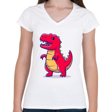 PRINTFASHION Trex dínó - Női V-nyakú póló - Fehér