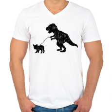 PRINTFASHION Trex kutyát sétáltat - Férfi V-nyakú póló - Fehér