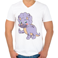 PRINTFASHION Triceratopsz - Férfi V-nyakú póló - Fehér férfi póló