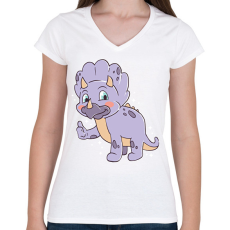 PRINTFASHION Triceratopsz - Női V-nyakú póló - Fehér