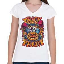 PRINTFASHION Trick or treat halloween - Női V-nyakú póló - Fehér női póló