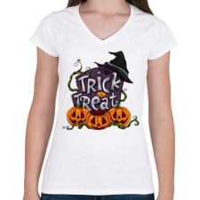 PRINTFASHION Trick or Treat - Női V-nyakú póló - Fehér női póló