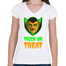 PRINTFASHION Trick or Treat - Női V-nyakú póló - Fehér női póló