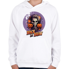 PRINTFASHION Trick or Treat skull - Gyerek kapucnis pulóver - Fehér