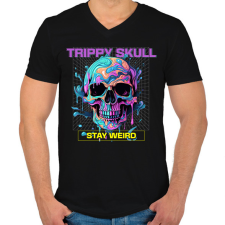 PRINTFASHION Trippy Skull - Férfi V-nyakú póló - Fekete férfi póló