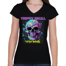 PRINTFASHION Trippy Skull - Női V-nyakú póló - Fekete