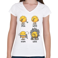 PRINTFASHION Trónok harca évszakok - Női V-nyakú póló - Fehér női póló