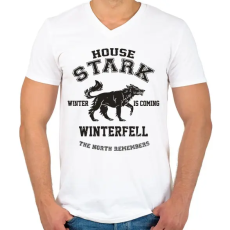 PRINTFASHION Trónok harca: Stark house - Férfi V-nyakú póló - Fehér