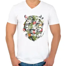 PRINTFASHION Tropical tiger - Férfi V-nyakú póló - Fehér