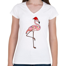 PRINTFASHION Trópusi karácsony flmaingó - Női V-nyakú póló - Fehér