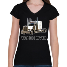 PRINTFASHION TRUCK DRIVER - Női V-nyakú póló - Fekete női póló
