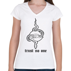 PRINTFASHION Trust no one - Női V-nyakú póló - Fehér
