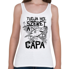 PRINTFASHION Tudja hol szeret a cápa - Női atléta - Fehér női trikó