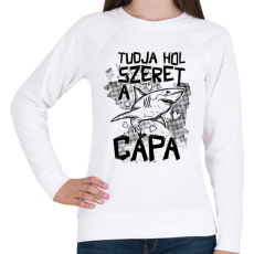 PRINTFASHION Tudja hol szeret a cápa - Női pulóver - Fehér