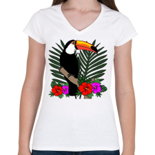 PRINTFASHION Tukán - Női V-nyakú póló - Fehér női póló
