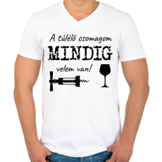 PRINTFASHION Túlélő csomag - Táska minta - Férfi V-nyakú póló - Fehér