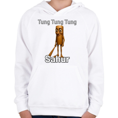 PRINTFASHION Tung Tung Tung Sahur - Gyerek kapucnis pulóver - Fehér