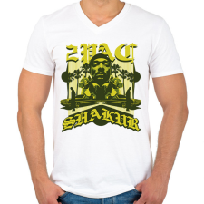 PRINTFASHION Tupac - Férfi V-nyakú póló - Fehér férfi póló