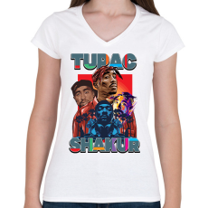 PRINTFASHION Tupac - Női V-nyakú póló - Fehér