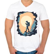 PRINTFASHION Túrázó - Férfi V-nyakú póló - Fehér férfi póló