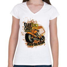 PRINTFASHION Turbo chicks - Női V-nyakú póló - Fehér