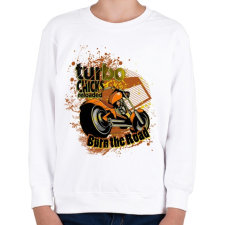 PRINTFASHION Turbo Chicks Reloaded Burn The Road motorkerékpár - Gyerek pulóver - Fehér gyerek pulóver, kardigán