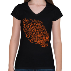 PRINTFASHION Tűzfarkas 2 - Női V-nyakú póló - Fekete