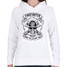 PRINTFASHION Tűzoltó - Elsőként bemenni, utolsóként kijönni! - Női kapucnis pulóver - Fehér női pulóver, kardigán