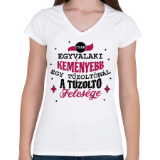 PRINTFASHION Tűzoltó felesége - Női V-nyakú póló - Fehér női póló