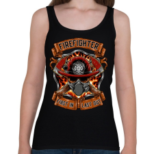 PRINTFASHION Tűzoltó - First in Last Out - Női atléta - Fekete női trikó