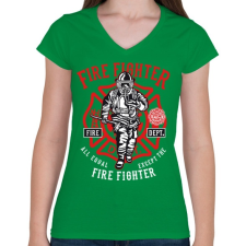 PRINTFASHION Tűzoltó - Női V-nyakú póló - Zöld női póló