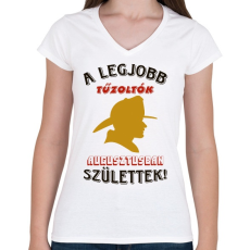 PRINTFASHION Tűzoltó szülinapja augusztus - Női V-nyakú póló - Fehér
