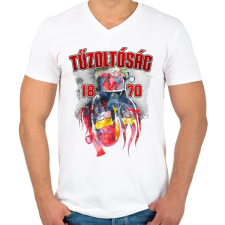 PRINTFASHION Tűzoltóság 1870 - Férfi V-nyakú póló - Fehér férfi póló