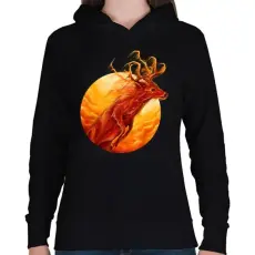 PRINTFASHION Tűzszarvas - Női kapucnis pulóver - Fekete