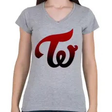 PRINTFASHION Twice logo - Női V-nyakú póló - Sport szürke