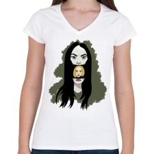 PRINTFASHION Two Face - Női V-nyakú póló - Fehér női póló