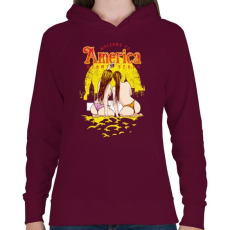 PRINTFASHION Üdv Amerikában - Női kapucnis pulóver - Bordó