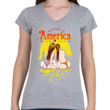 PRINTFASHION Üdv Amerikában - Női V-nyakú póló - Sport szürke női póló