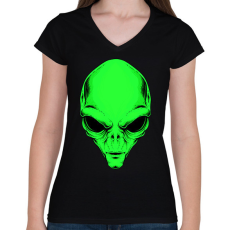 PRINTFASHION ufo - Női V-nyakú póló - Fekete