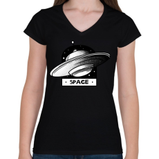PRINTFASHION UFO SPACE - Női V-nyakú póló - Fekete