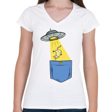 PRINTFASHION Ufós zsebminta - Női V-nyakú póló - Fehér női póló