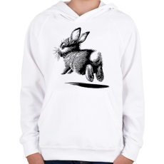 PRINTFASHION Ugró nyúl / cuki nyuszi rajz - Gyerek kapucnis pulóver - Fehér