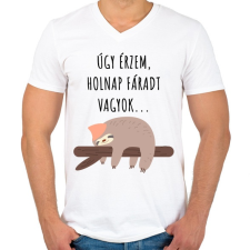 PRINTFASHION Úgy érzem, holnap fáradt vagyok - Férfi V-nyakú póló - Fehér férfi póló