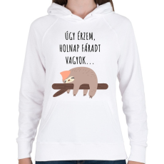 PRINTFASHION Úgy érzem, holnap fáradt vagyok - Női kapucnis pulóver - Fehér