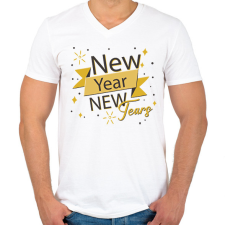 PRINTFASHION Új év, új könnyek - Férfi V-nyakú póló - Fehér férfi póló