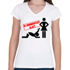 PRINTFASHION Új kormányzat alatt  - Női V-nyakú póló - Fehér