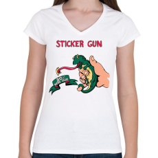 PRINTFASHION Új ragasztópiszotly  - Női V-nyakú póló - Fehér