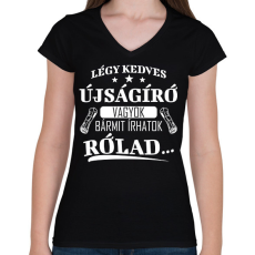 PRINTFASHION Újságíró vagyok - Női V-nyakú póló - Fekete