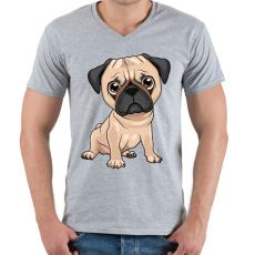 PRINTFASHION Ülő mopsz - Férfi V-nyakú póló - Sport szürke